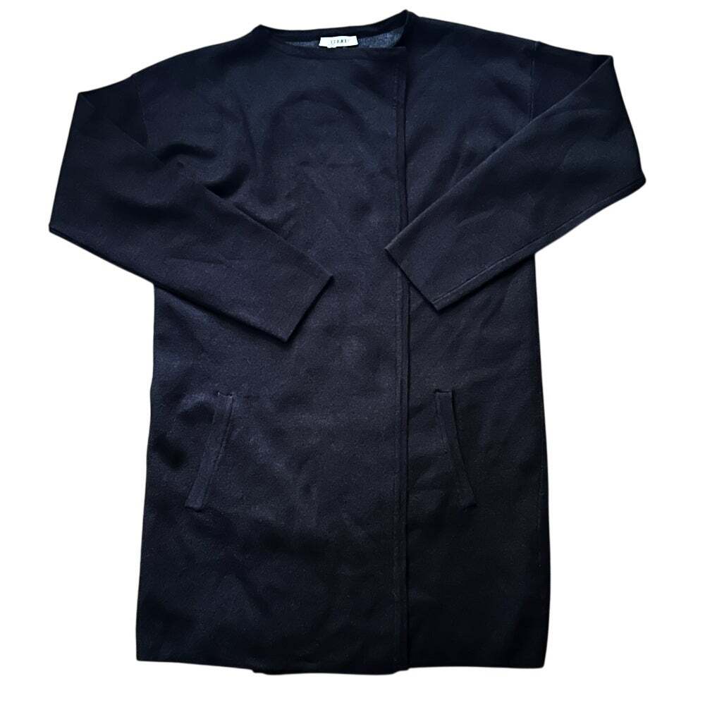 Sioni Long-Sleeve Knit Open-Front Black Car Coat/Long Cardigan Medium